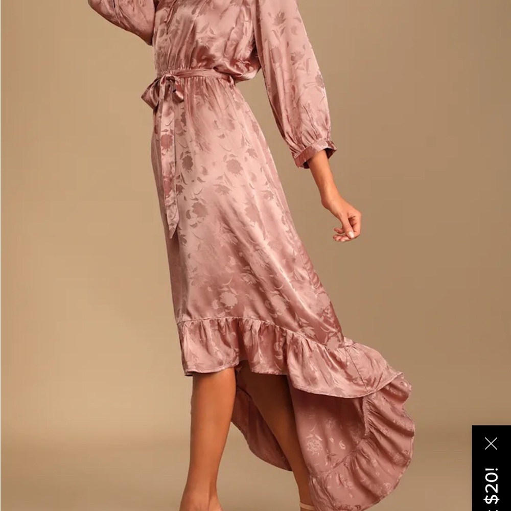 Lulus Live for the Moment Mauve Satin Floral Jacquard Midi Dress size XS